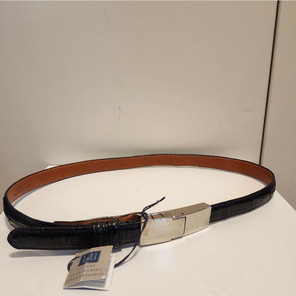 NWT LAI Black 100% Alligator Silver Buckle Skinny Belt Sz.Small Ret.$250 USA